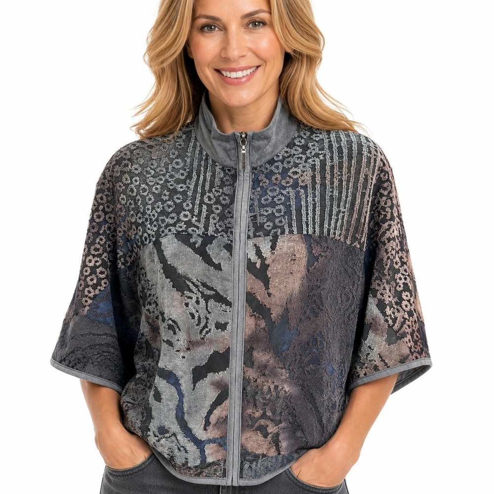 Palila San Francisco Art‎ To Wear Velvet Burnout Patchwork Zip Jacket Medium